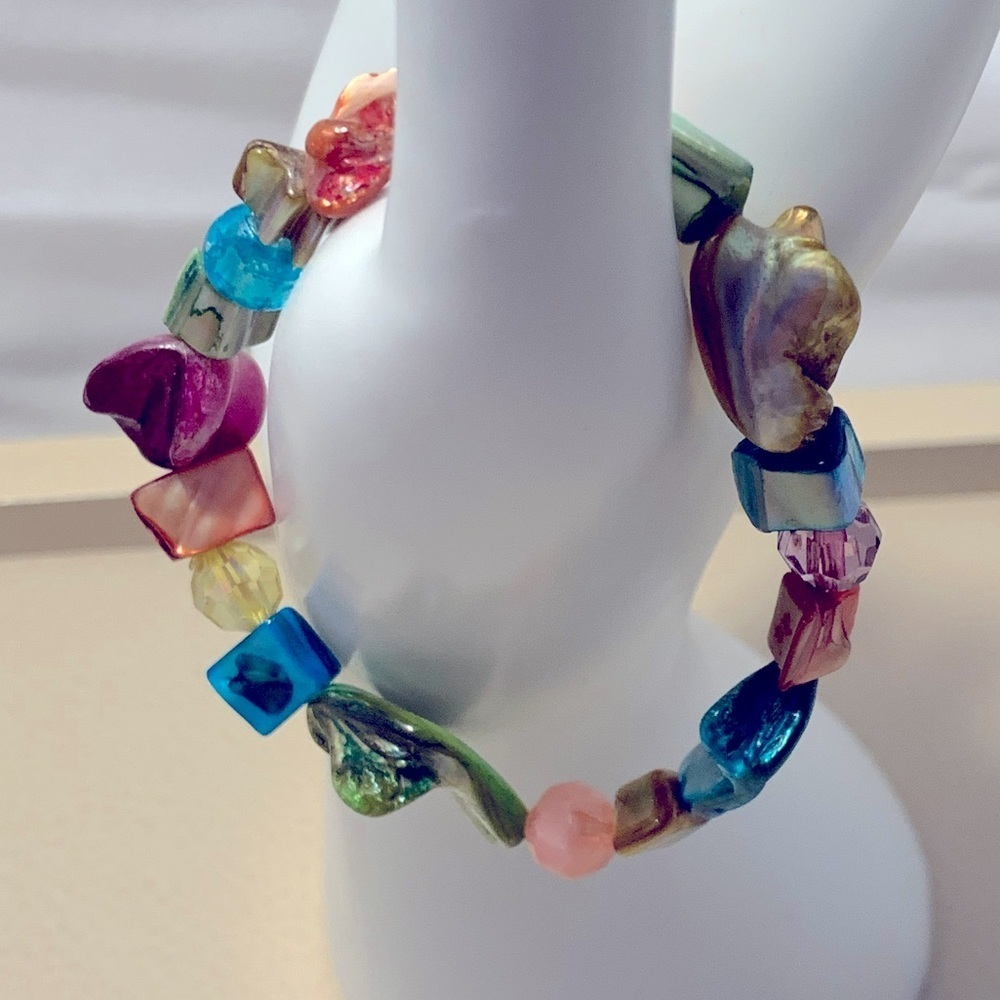 Multi Colored Mother Of Pearl Bead Bracelet